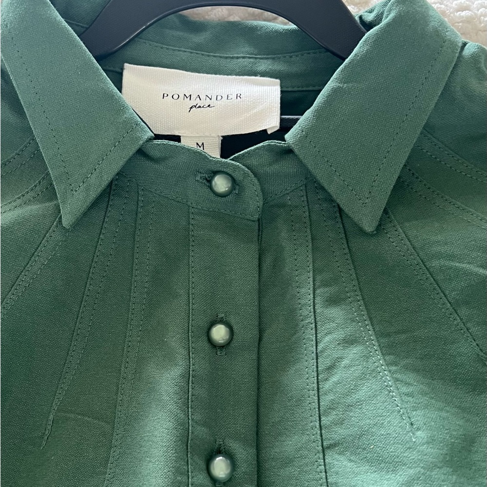 Pomander Place Green Button-Front Shirt Dress – Size M (NWT)